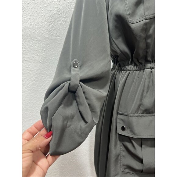 ALFANI Women's Zip Up Shirt Dress Military Safari Olive Green Roll Tab Sleeve12P - Picture 4 of 12